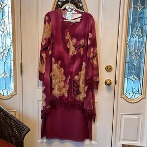 Roaman’s Floral Beaded Long Jacket & Plum Dress, Size 20W, Never worn w tag.